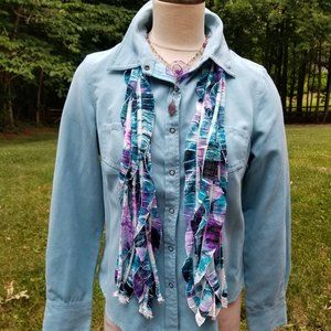 Teal Purple Black Tiedye Flutter Scarf Lightweight Women Accessory Multiwear